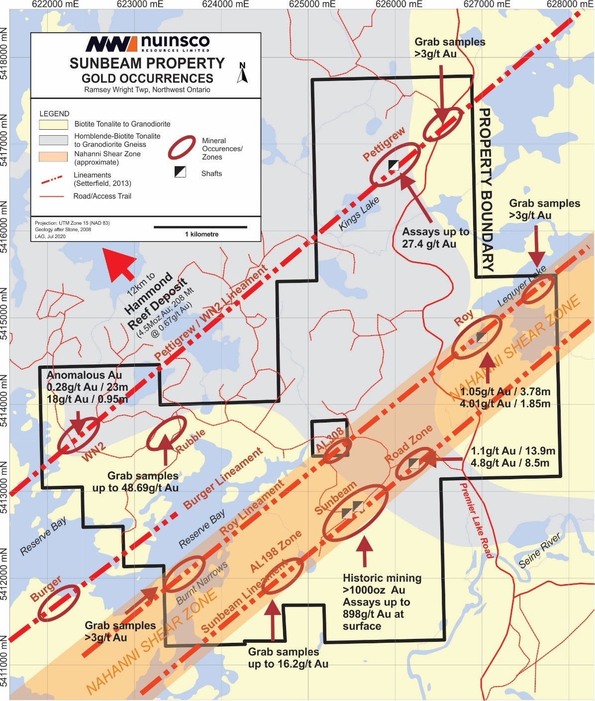 Sunbeam Property Gold Occurences