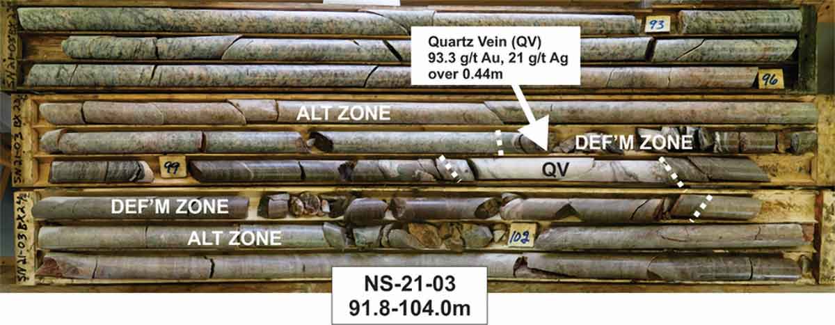 Mineralized/Deformation Zone in Hole NS-21-03.
